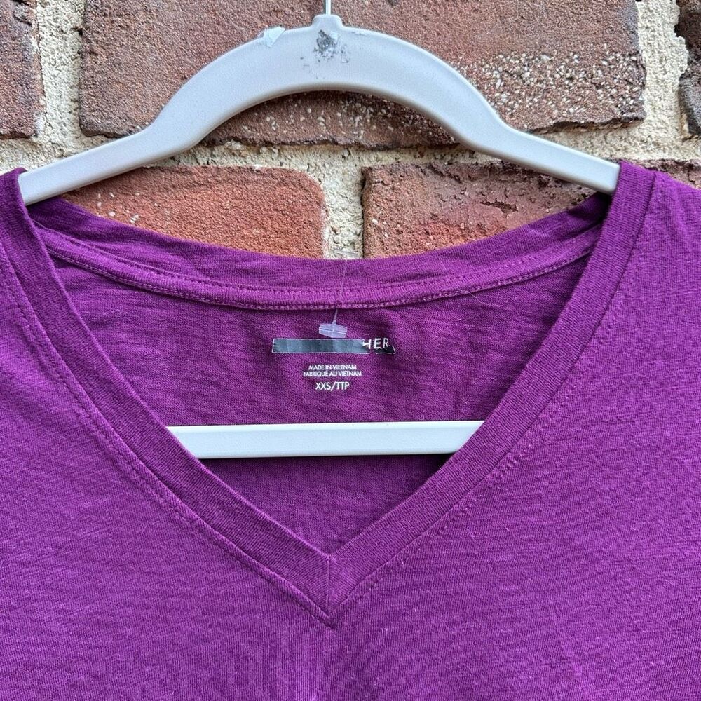 Eileen Fisher $118 Organic Cotton Slub V-Neck Long Sleeve Top Purple Womens XXS - Picture 4 of 9